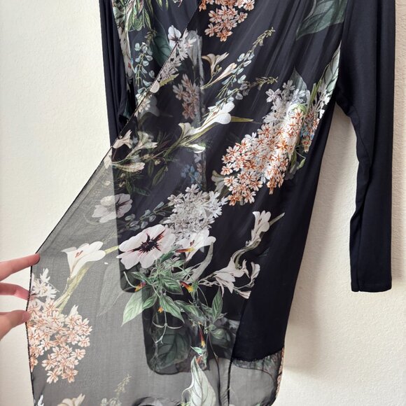 M Made in Italy Silk Floral Sheer Longline Open Front Lightweight Cardigan - Picture 10 of 13